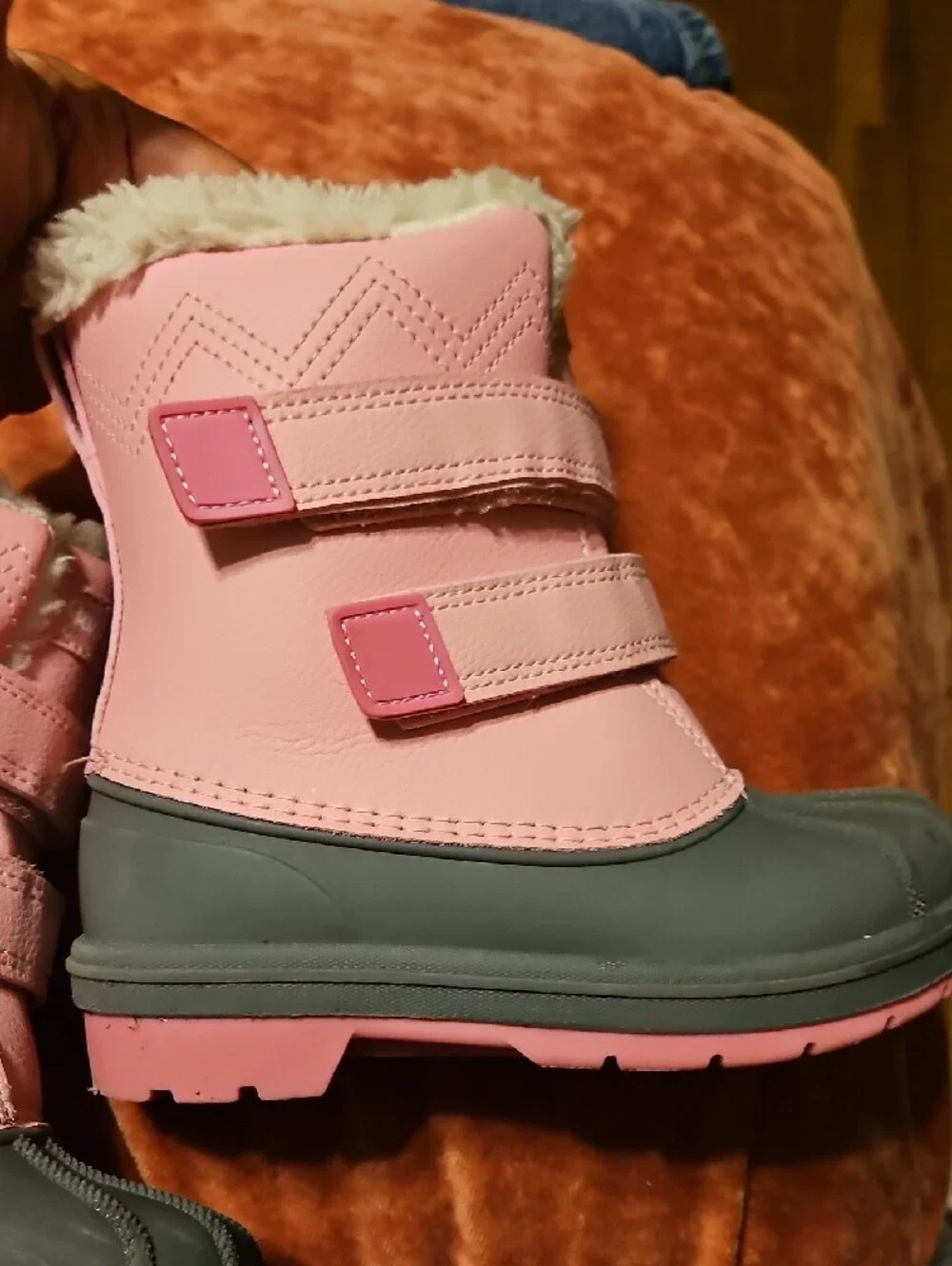 Cat &jack Pink and Gray Kids Snow Boots with Faux Fur Cuff 10t